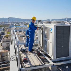 VRF dış ünite montajı yapan teknisyen fotoğrafı
