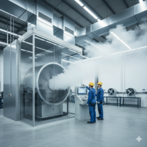 Yangın tahliye fanlarının test edildiği laboratuvar veya atölye fotoğraf