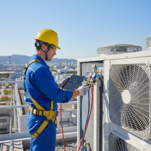 Sahada VRF devreye alma testi yapan mühendis fotoğrafı