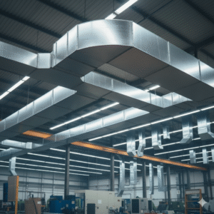 Tamamlanmış, parlak sac kaplama yapılmış kanal hattının yakın plan fotoğrafı