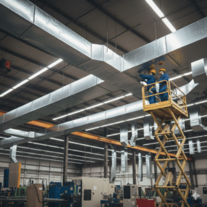 İzolasyon malzemesiyle kaplanan havalandırma kanalının uygulama aşamasından bir fotoğraf