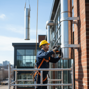 Paslanmaz çelik baca montajı yapan ustanın fotoğrafı