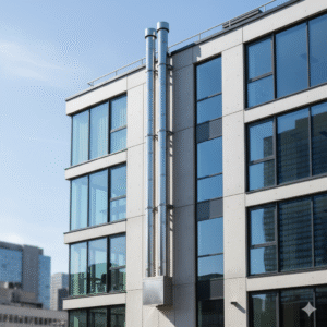 Bina cephesine estetik şekilde entegre edilmiş baca sistemi fotoğrafı